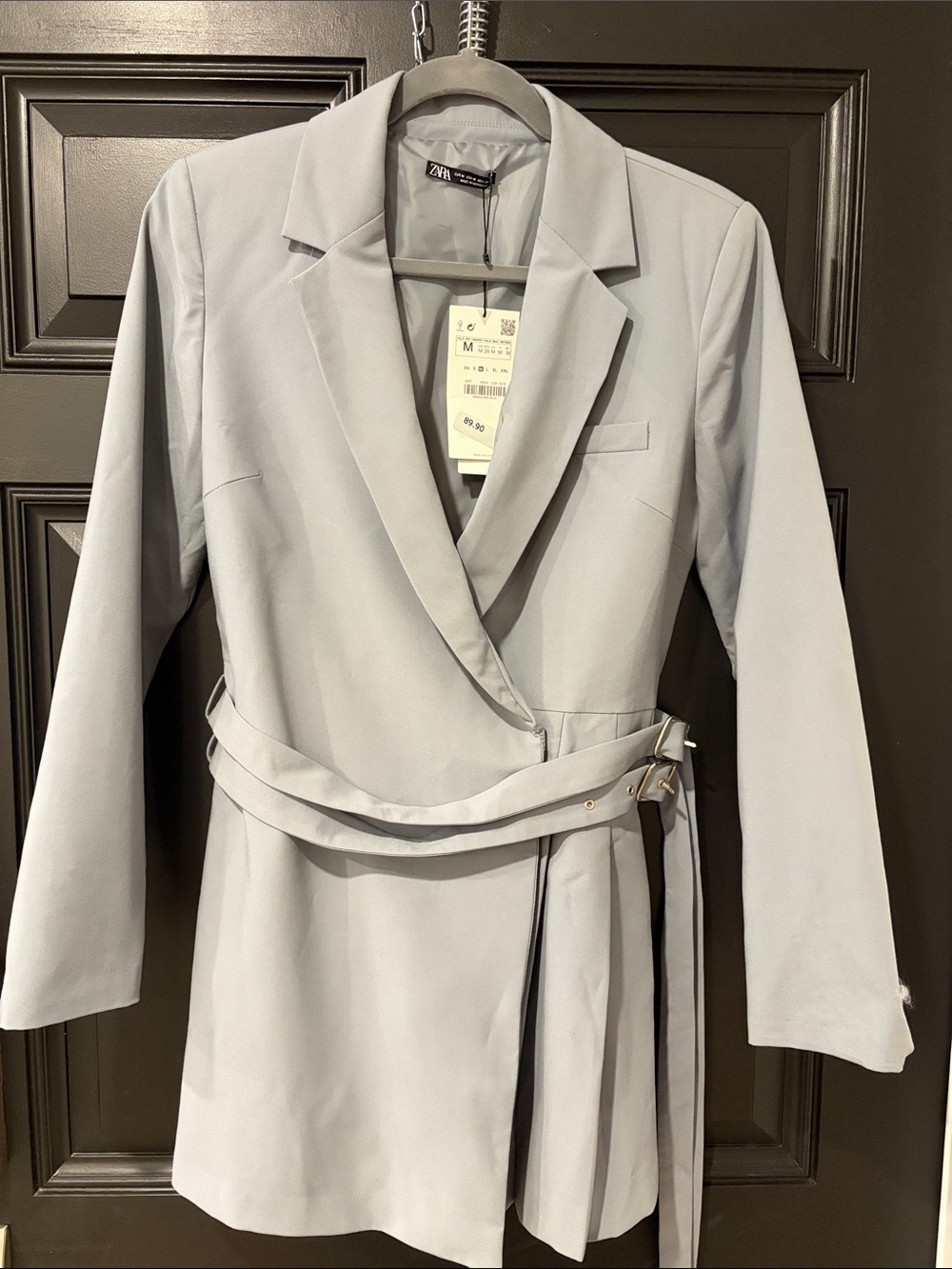 Zara Light Gray Tailored Belted Blazer Dress